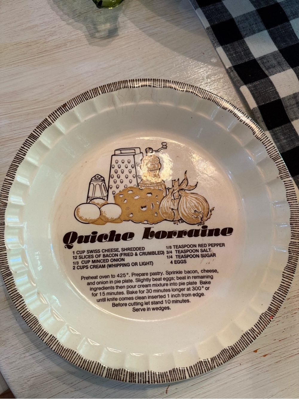 Vintage Cottage Core Quiche Lorraine Cream Ceramic Pie Dish - Cream